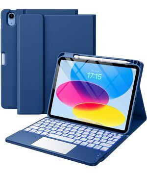 Navy Blue Case with Keyboard Folio Cover Compatible for iPad 11th 10th Gen